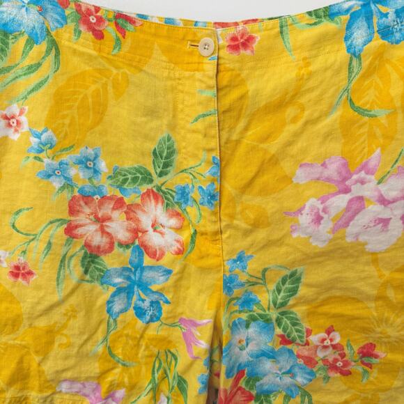 Lauren Ralph Lauren Floral Linen Shorts High Rise 6" Inseam Yellow 16 - Picture 2 of 6